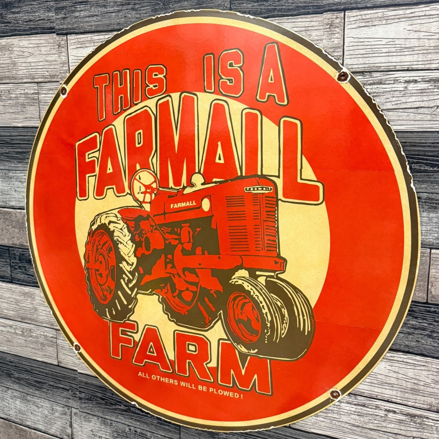 Farmall Farm Tractor Equipment Large Porcelain Enamel Sign