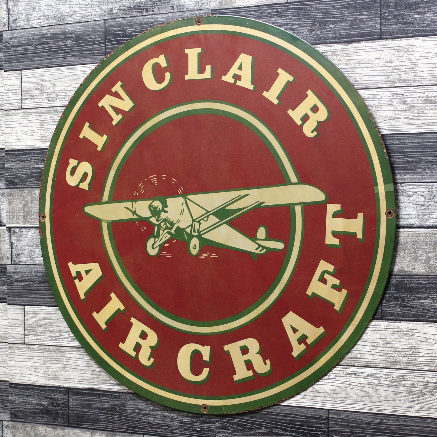 Sinclair Aircraft Large 30-Inch Vintage Service Station Porcelain Enamel Sign