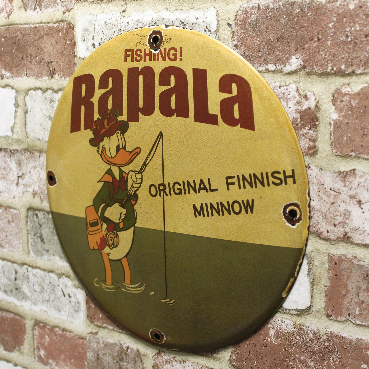 Rapala Fishing Donald Duck Original Finnish Minnow Porcelain Enamel Sign (12in)