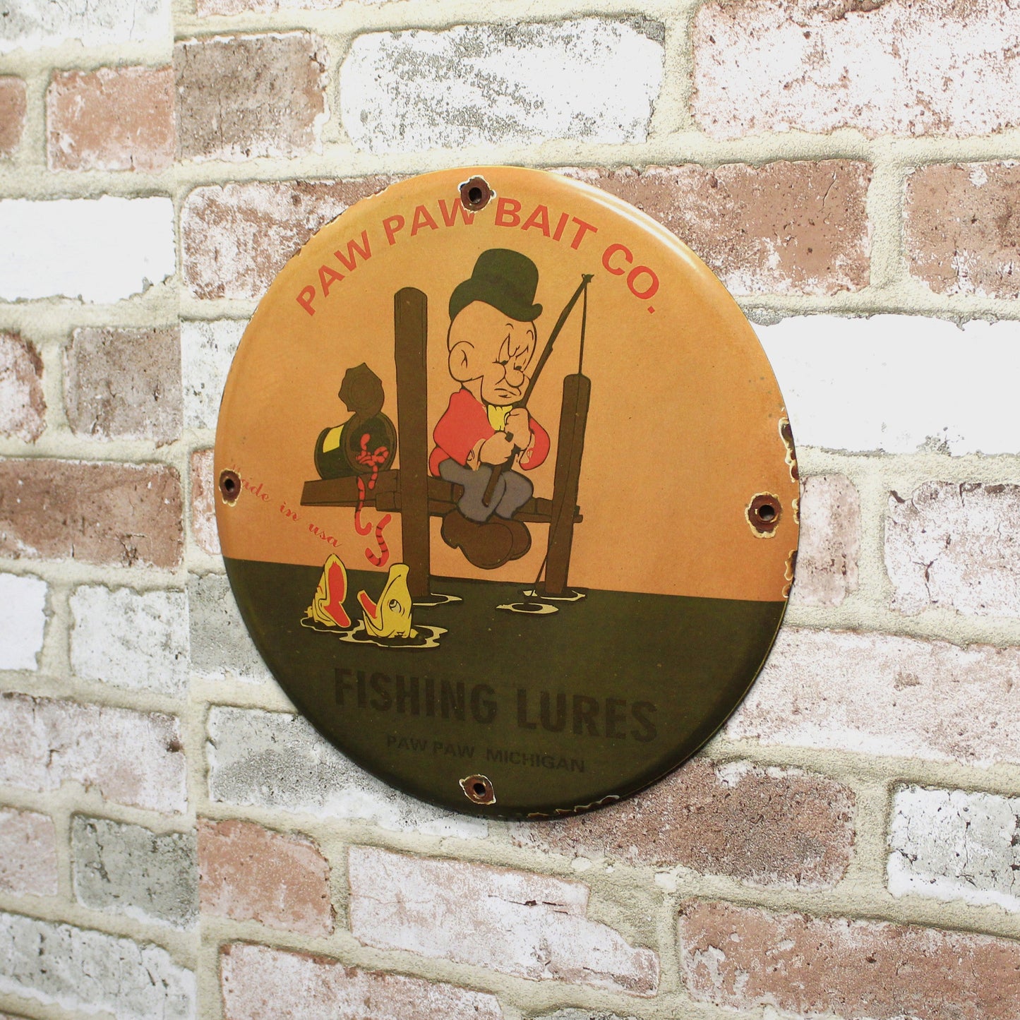 Paw Paw Bait Co Elmer Fudd Porcelain Enamel Sign (12in)