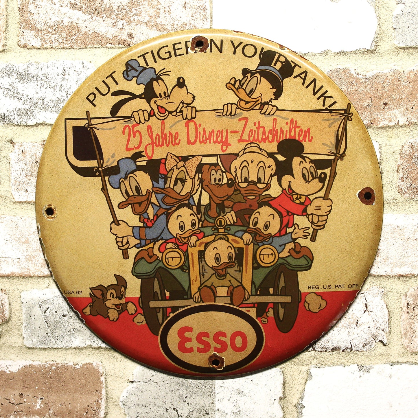Esso Disney Family 25-Year Anniversary Porcelain Enamel Sign (12in)