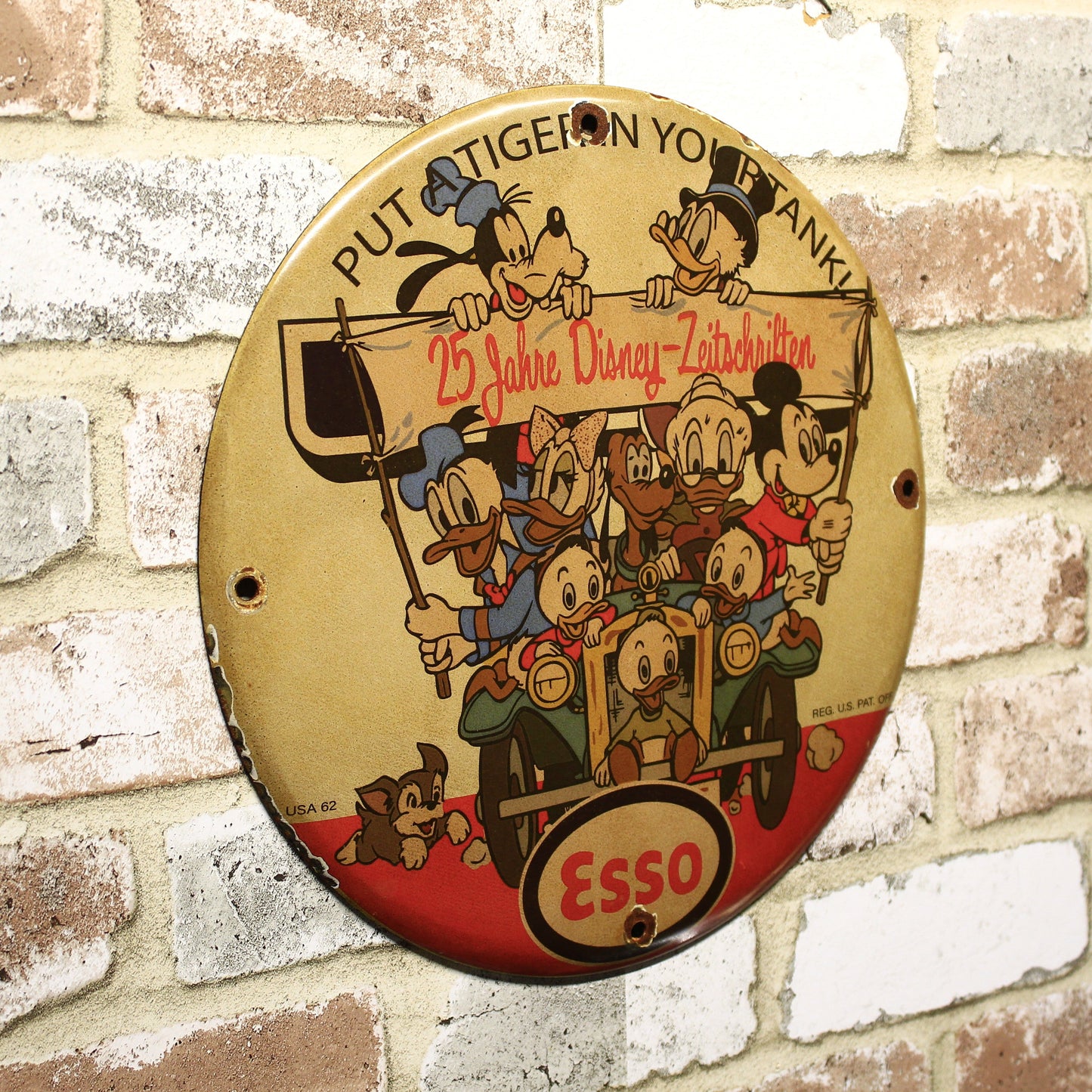 Esso Disney Family 25-Year Anniversary Porcelain Enamel Sign (12in)