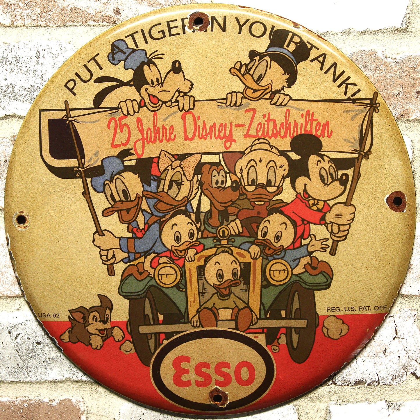 Esso Disney Family 25-Year Anniversary Porcelain Enamel Sign (12in)