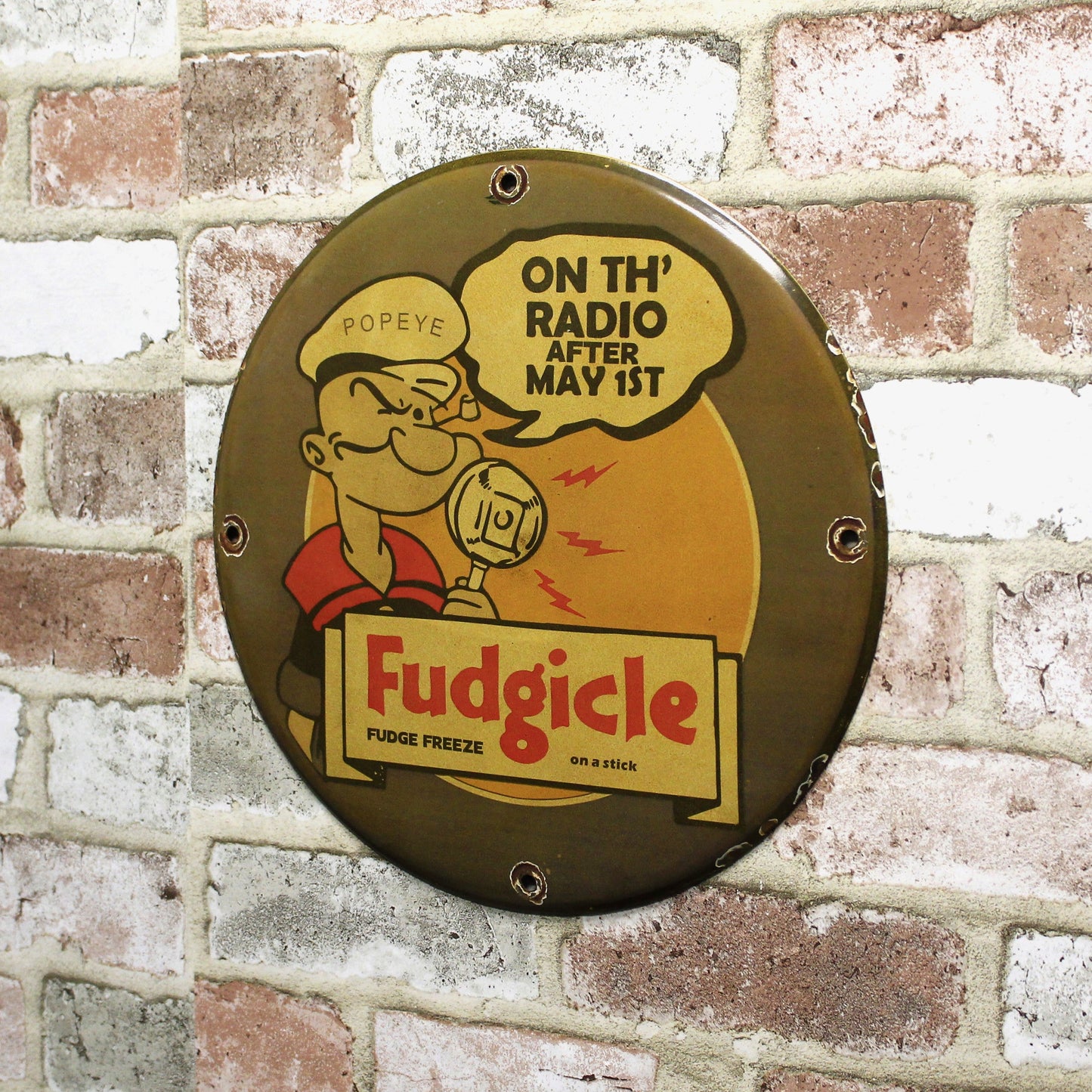Fudgicle Fudge Freeze with Popeye Porcelain Enamel Sign (12in)