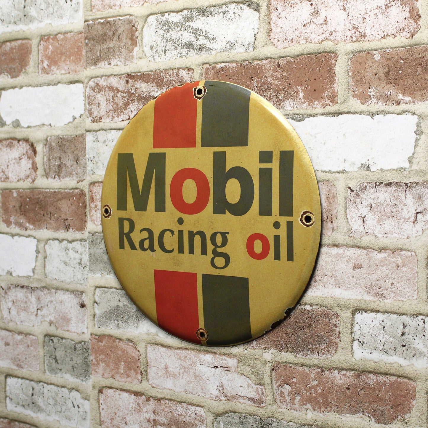 Mobil Racing Oil Porcelain Enamel Sign (12in)