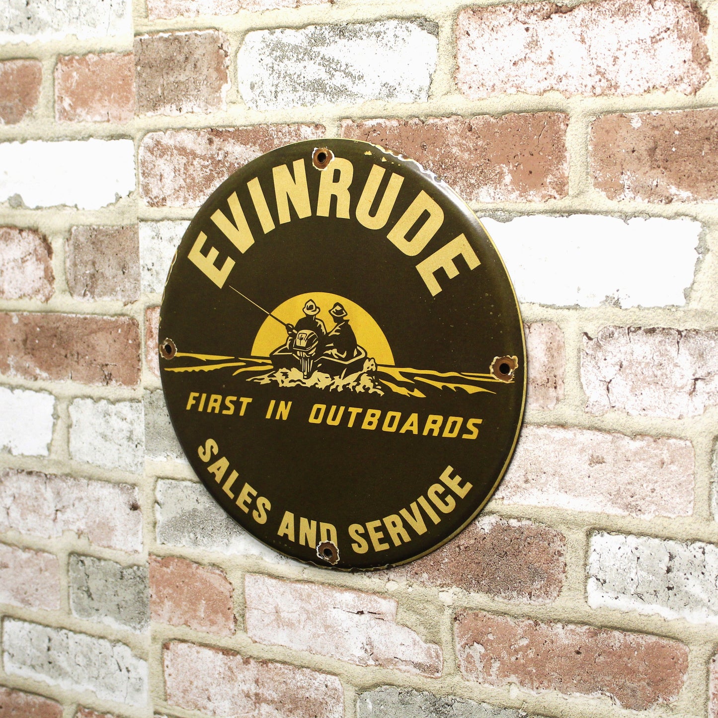 Evinrude Outboards Sales & Service Porcelain Enamel Sign (12in)