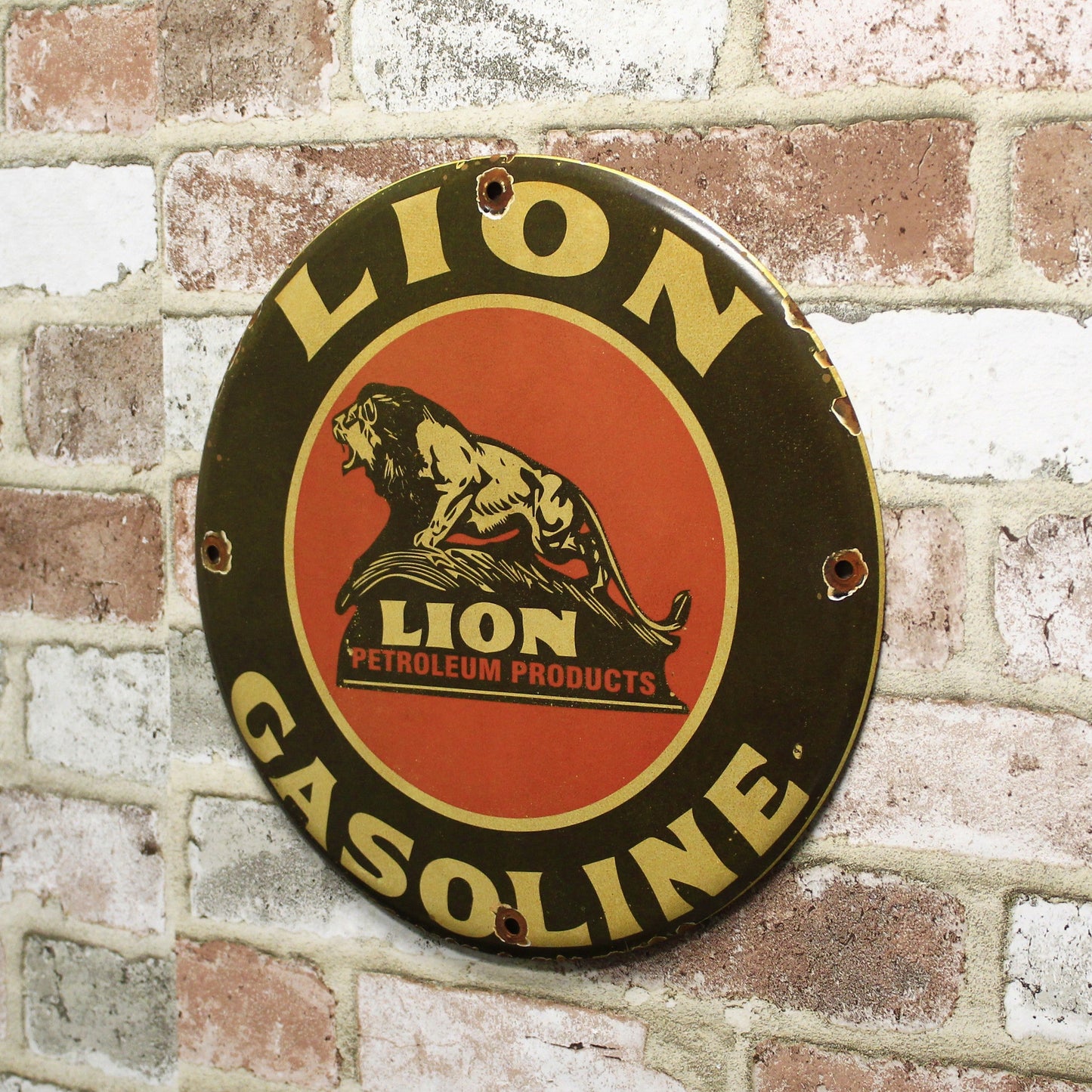Lion Gasoline Petroleum Products  Porcelain Enamel Sign (12in)