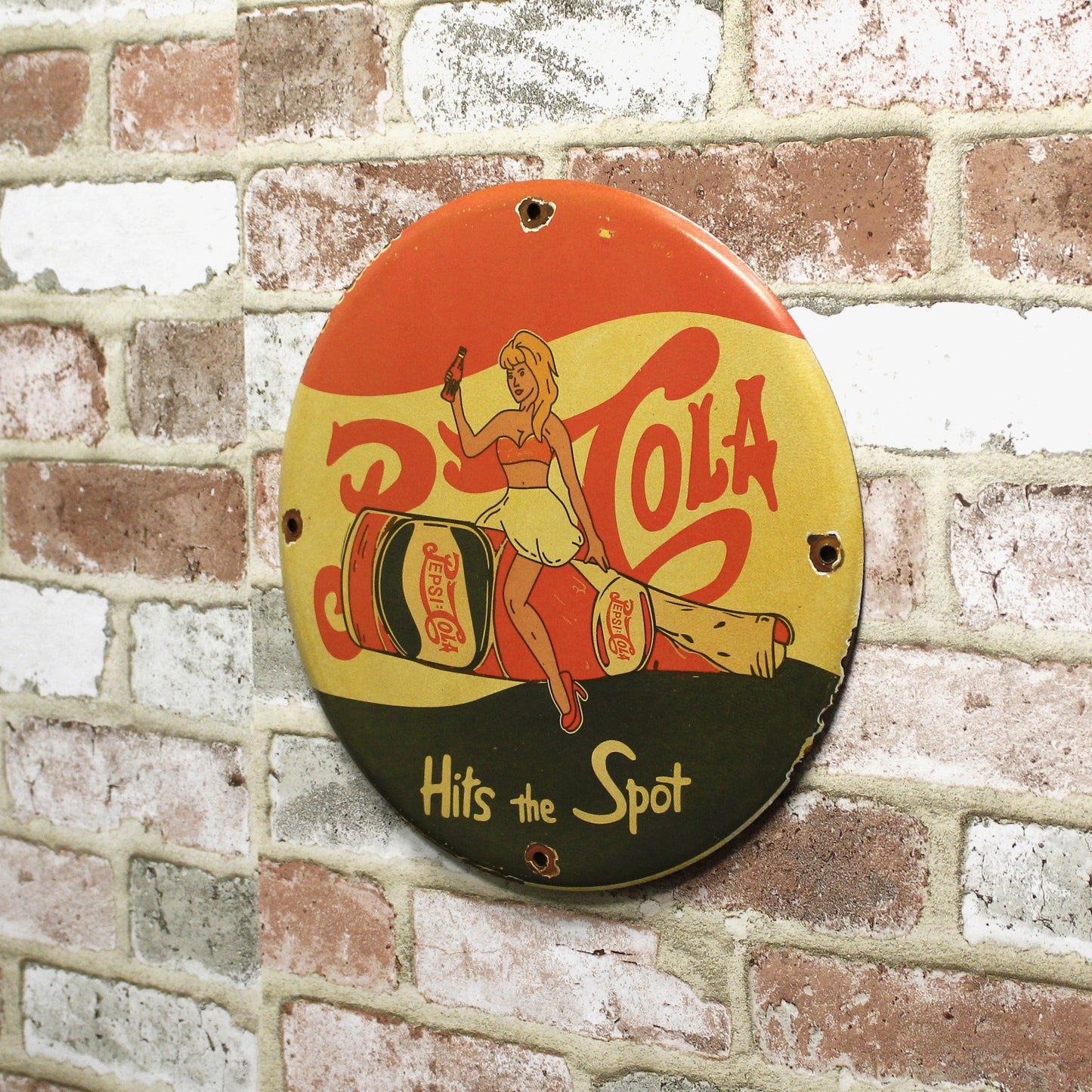 Pepsi Cola Pin-Up Porcelain Enamel Sign (12in)