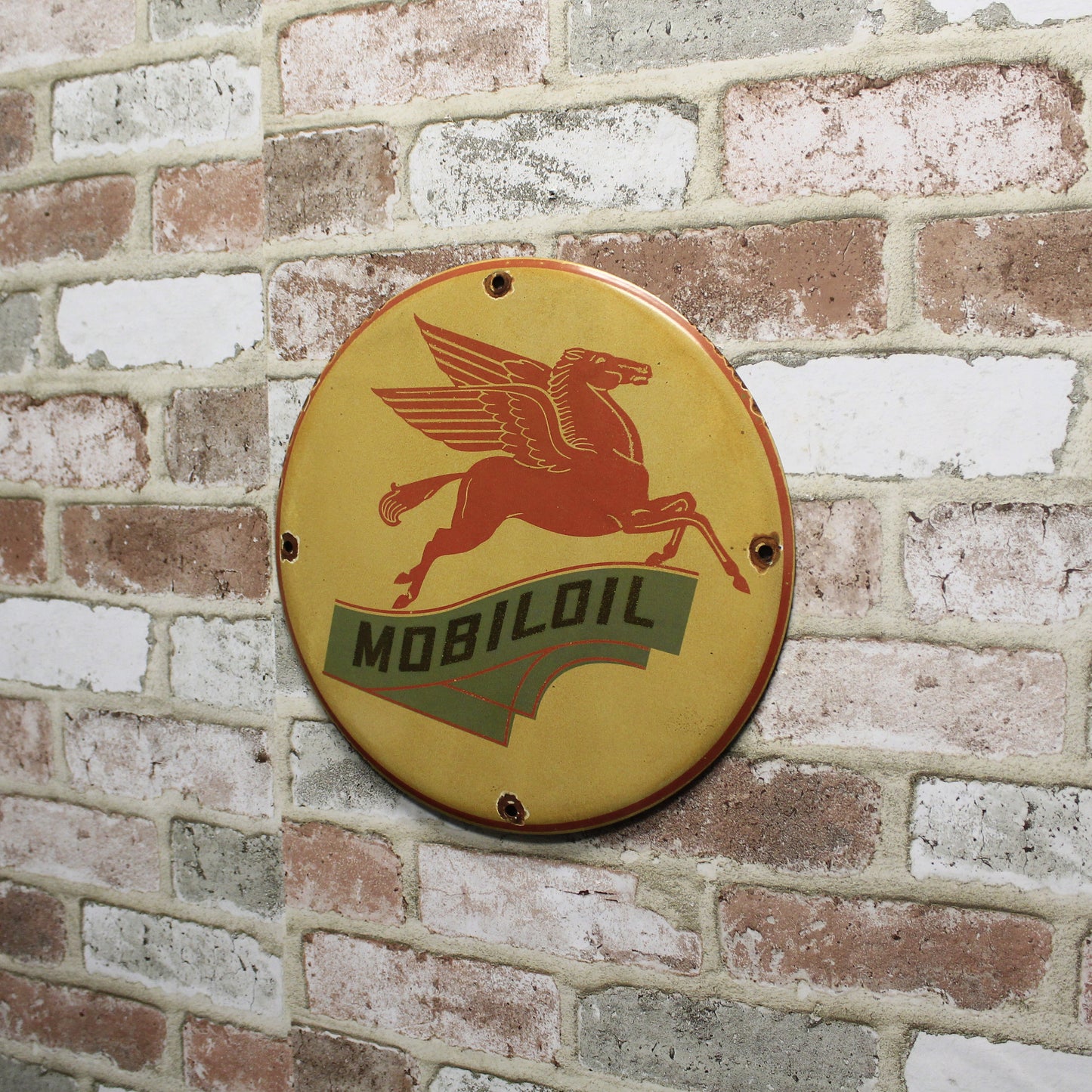 Mobiloil Flying Pegasus Vintage Porcelain Enamel Sign (12in)