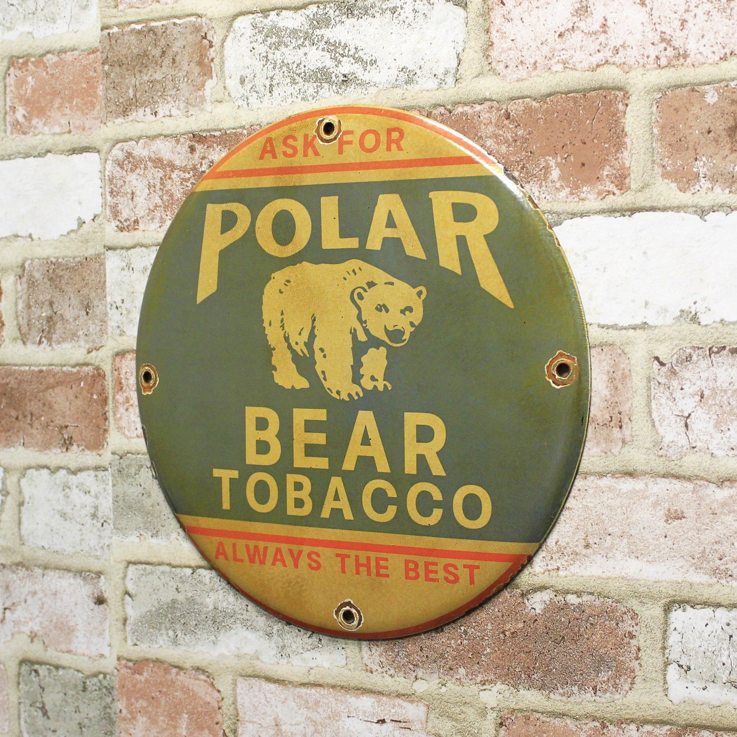 Polar Bear Tobacco Vintage Porcelain Enamel Sign (12in)