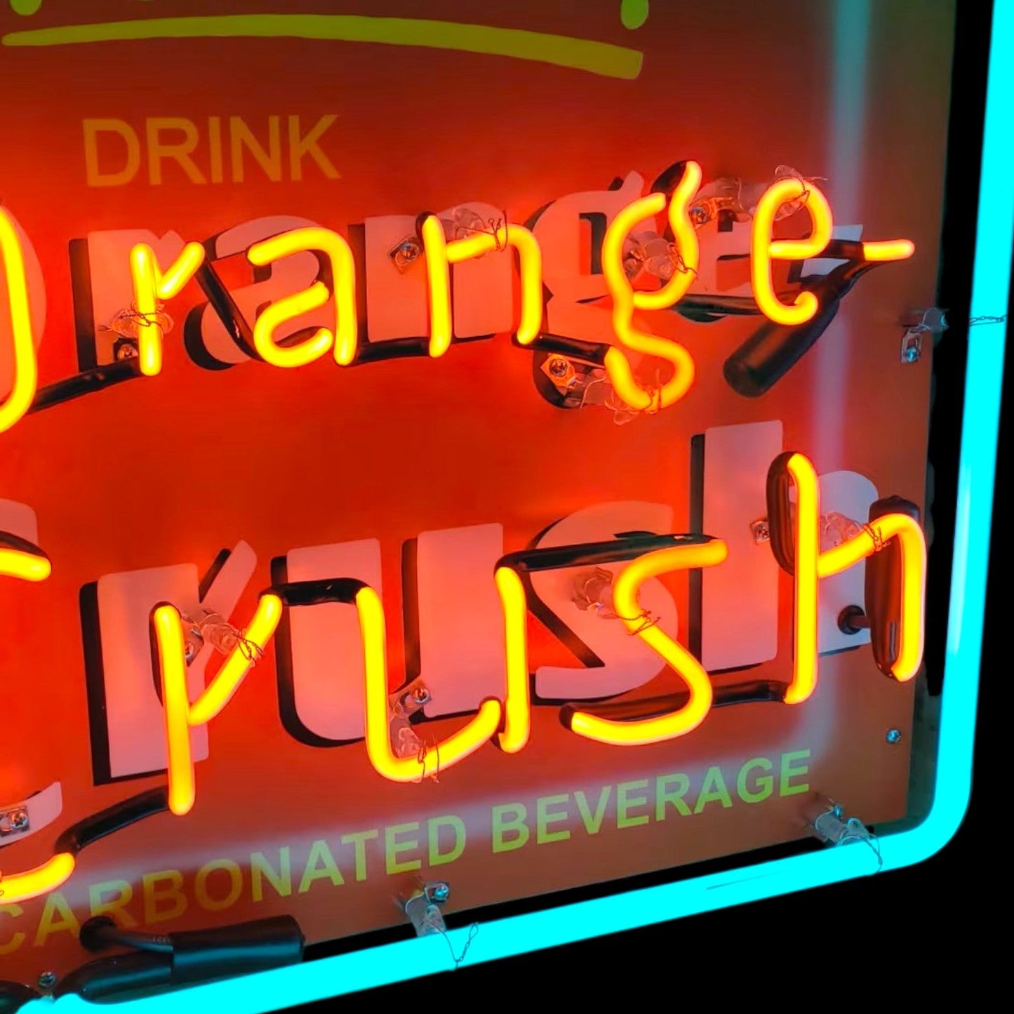Orange Crush Neon Sign with Crushy - Real Glass, Porcelain, Metal Can - Vintage Soda Advertising