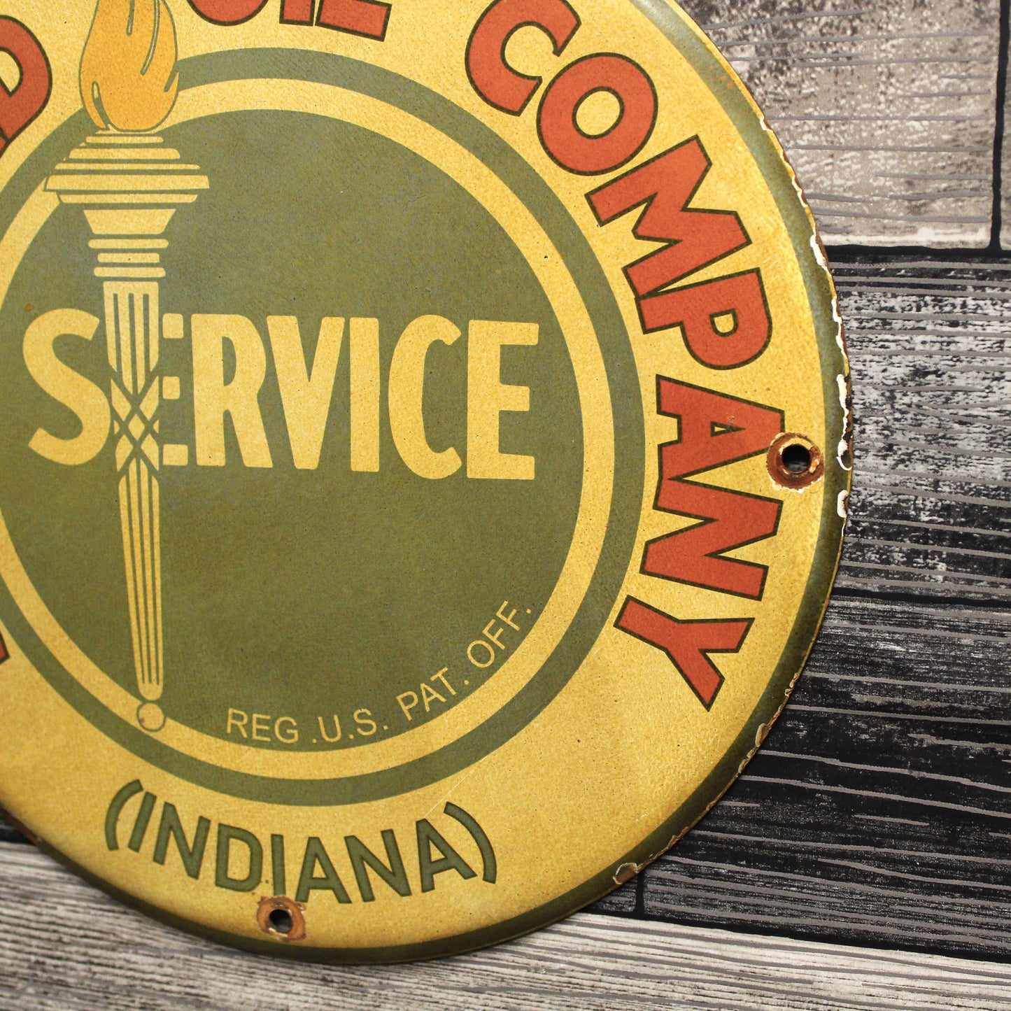 Standard Oil Service Indiana Porcelain Enamel Sign (12in)