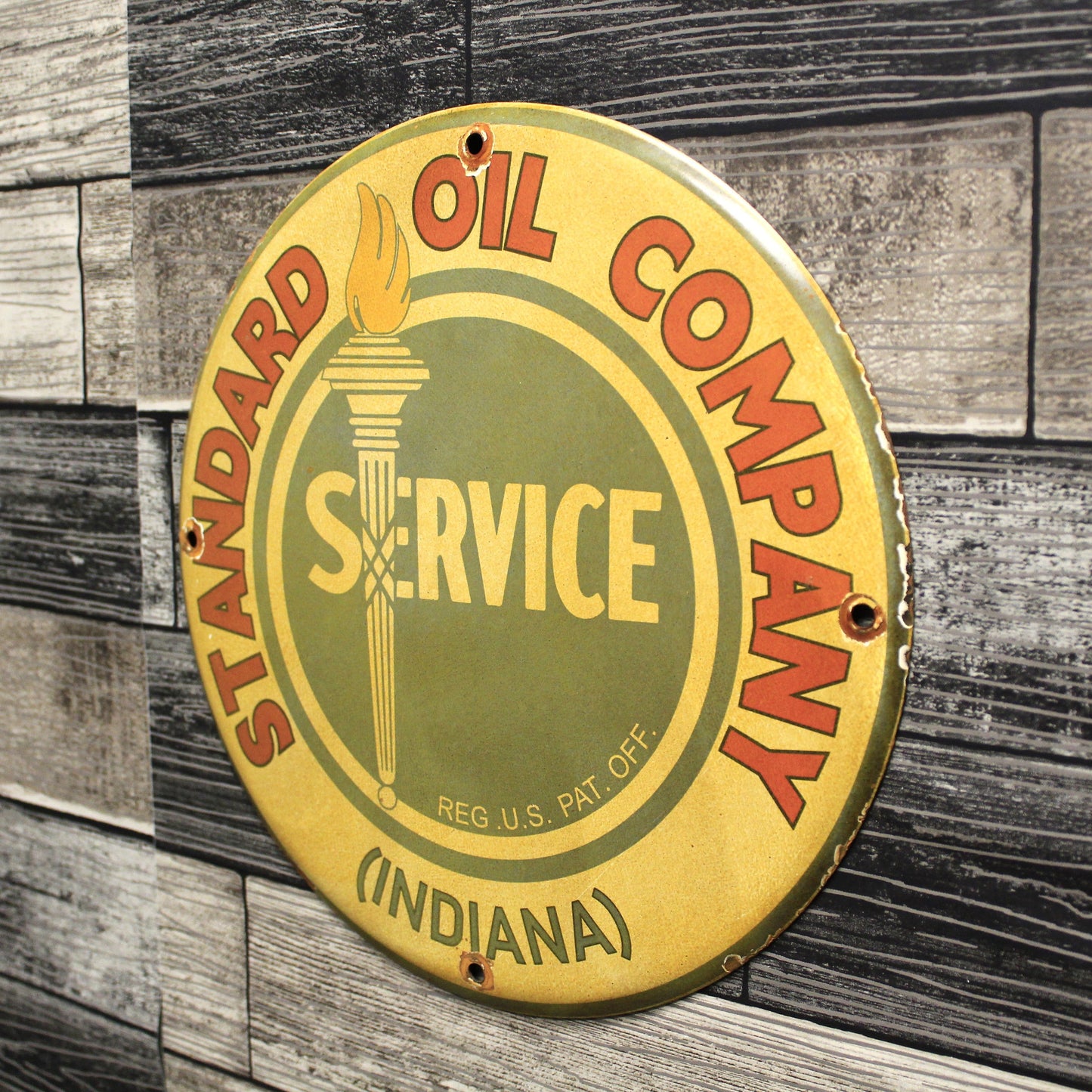 Standard Oil Service Indiana Porcelain Enamel Sign (12in)