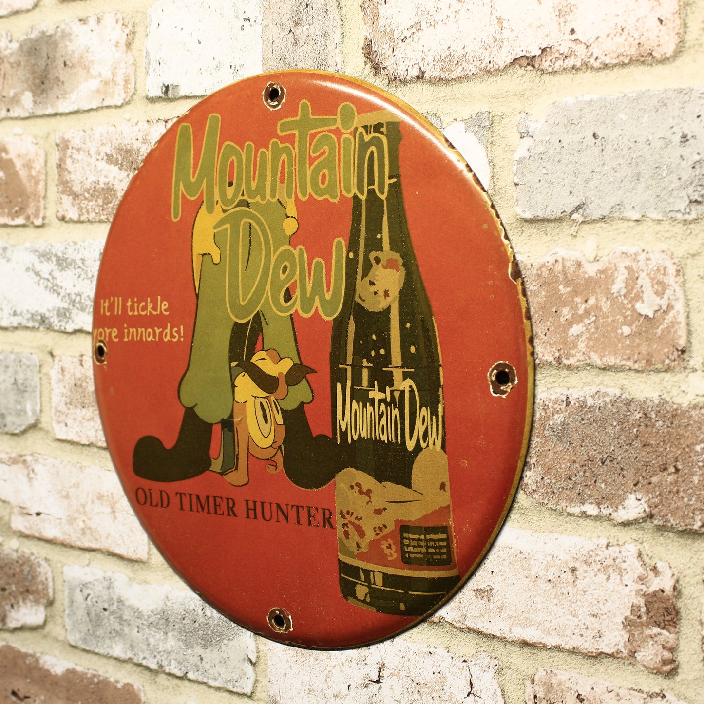 Mountain Dew It'll Tickle Your Innards Porcelain Enamel Sign (12in)