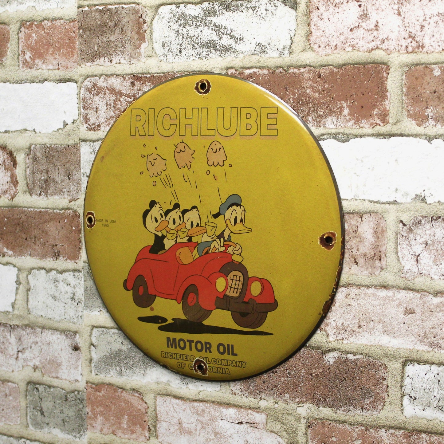 Richlube Motor Oil Donald Duck & Kids Porcelain Enamel Sign (12in)