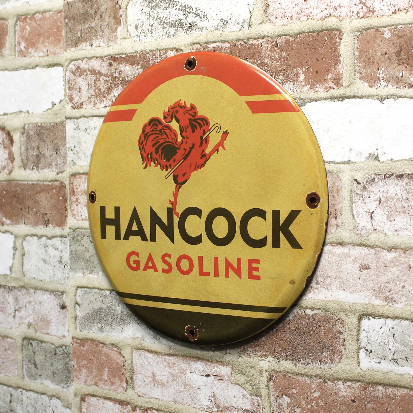 Hancock Gasoline Vintage Porcelain Enamel Sign (12in)