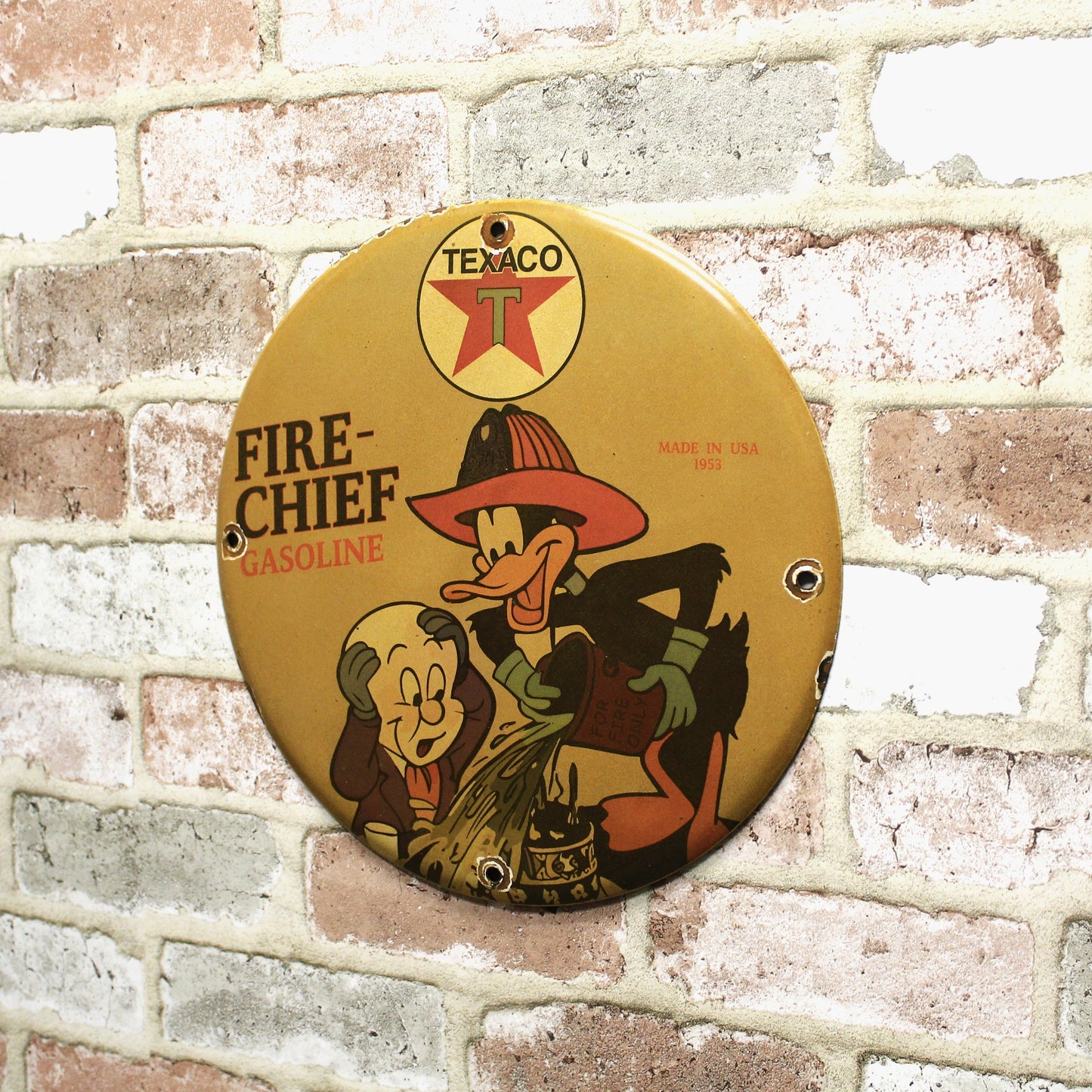 Texaco Fire-Chief Daffy Duck Porcelain Enamel Sign (12in)