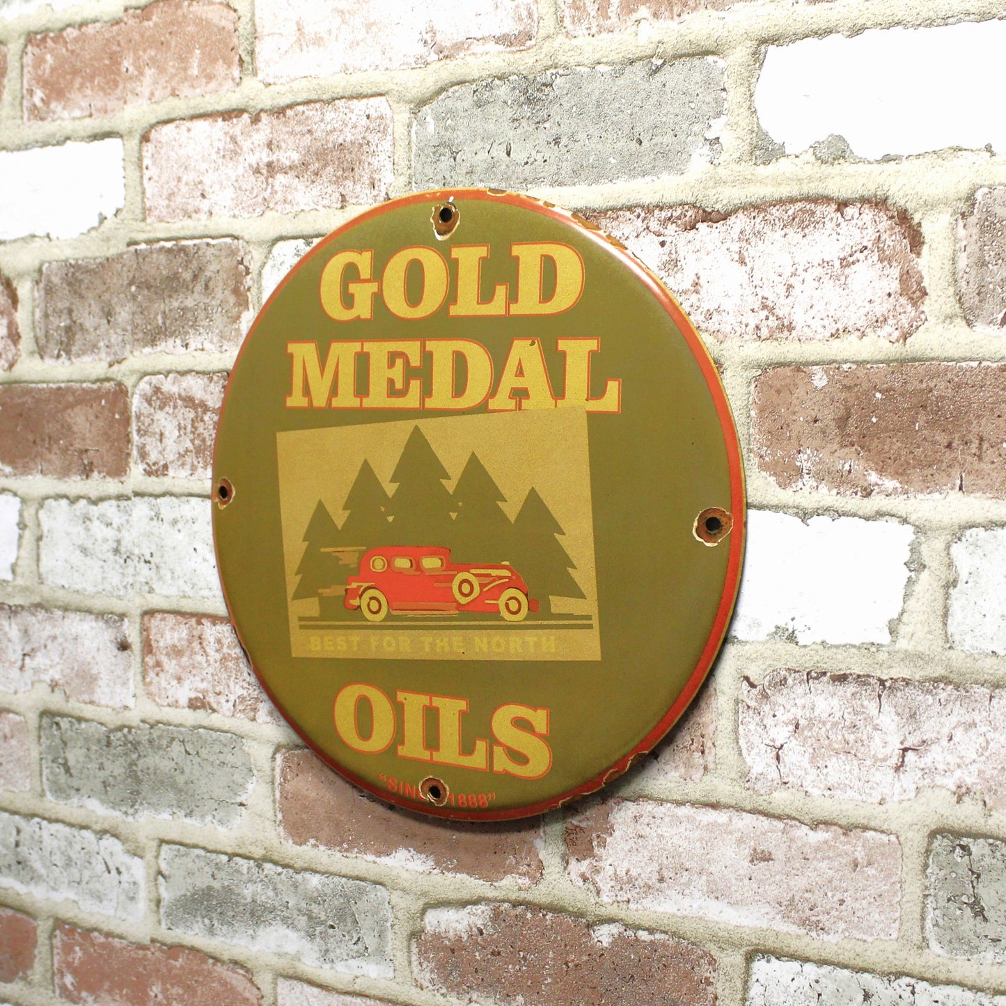 Gold Medal Oils Best for the North Porcelain Enamel Sign (12in)