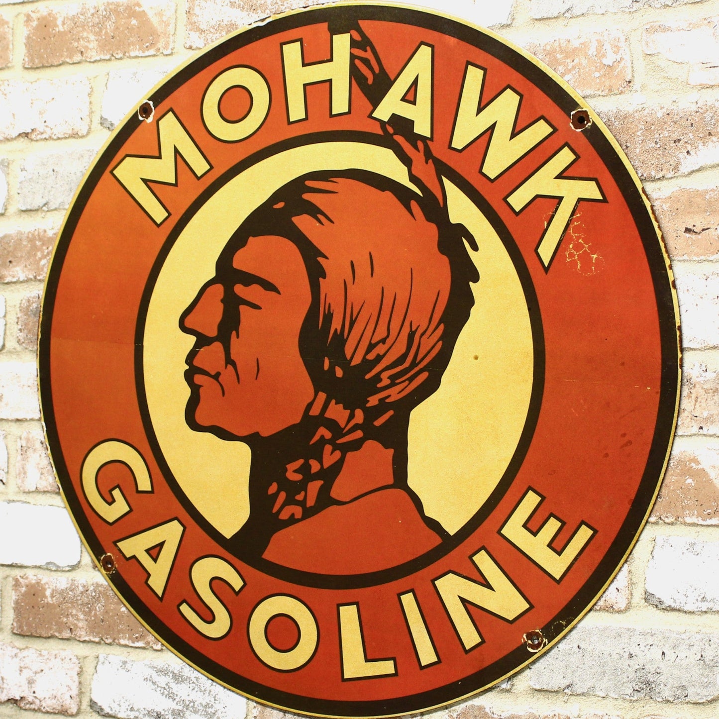 2Ft Mohawk Gasoline Porcelain Enamel Sign (24-Inch)