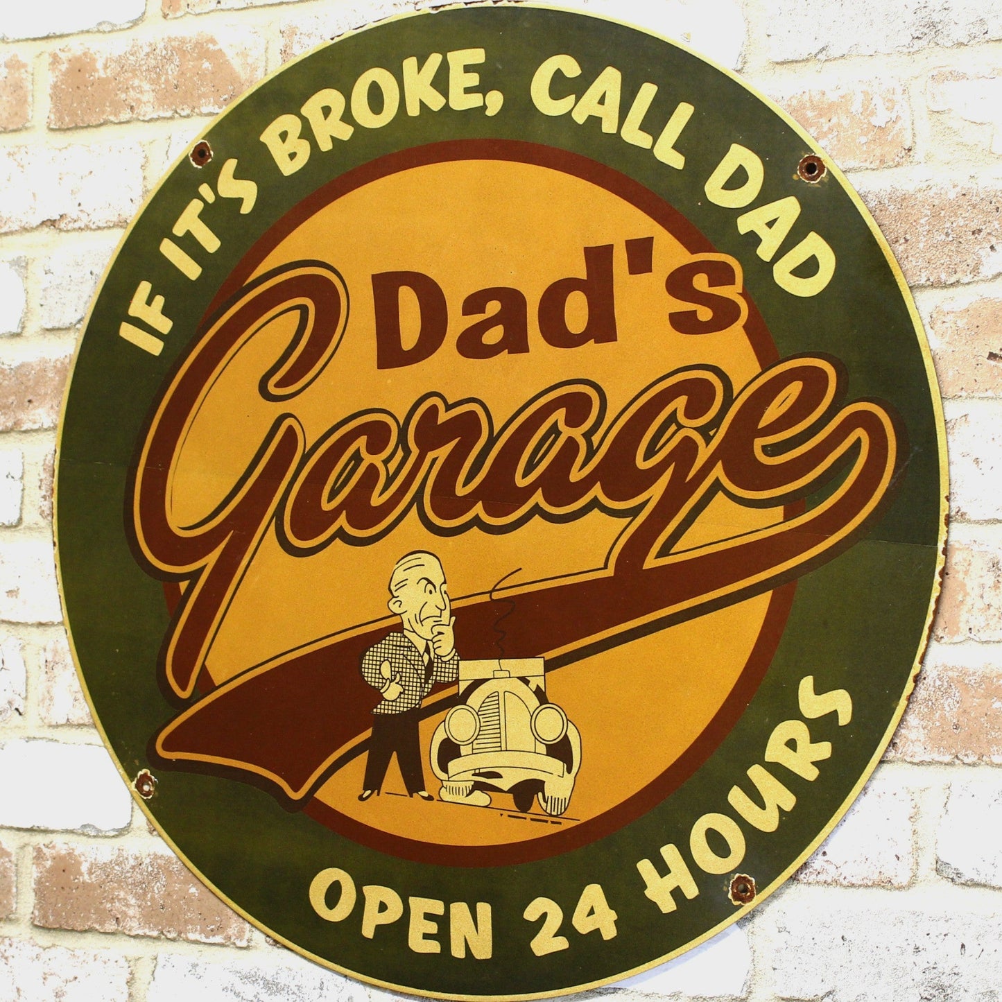 2Ft Dad's Garage If It's Broke Call Dad Porcelain Enamel Sign (24-Inch)