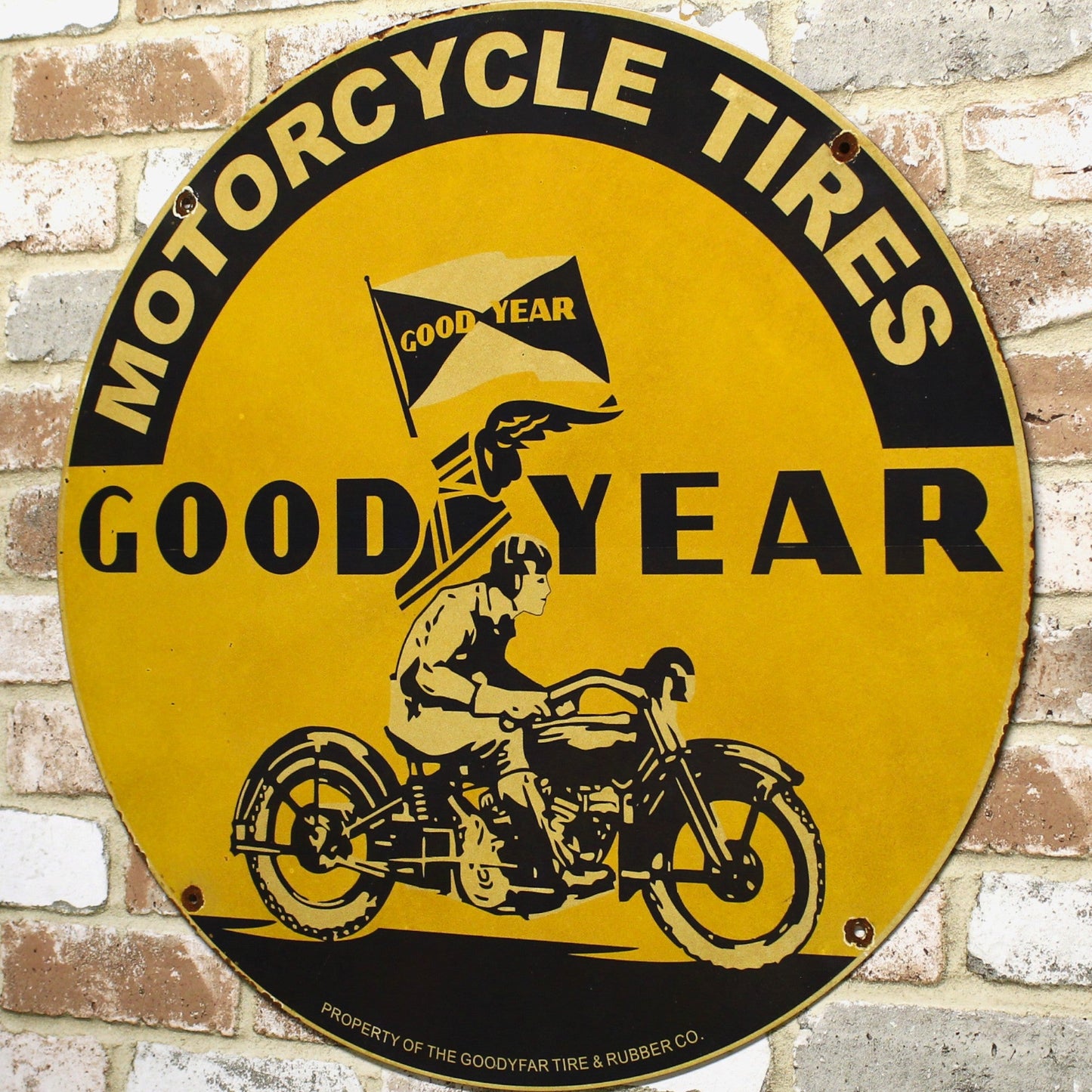 2Ft Goodyear Motorcycle Tires Porcelain Enamel Sign (24-Inch)