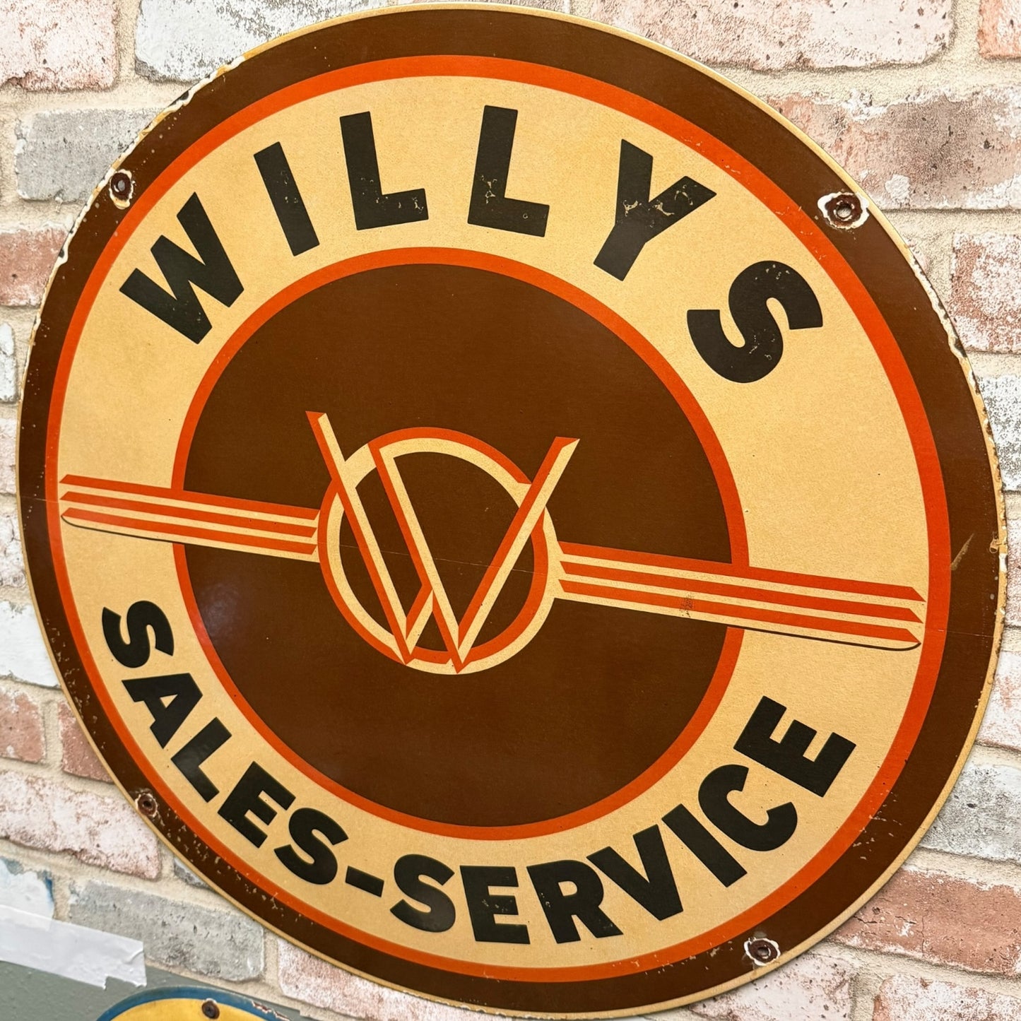2ft Willy’s Sales Service Vintage Porcelain Enamel Sign