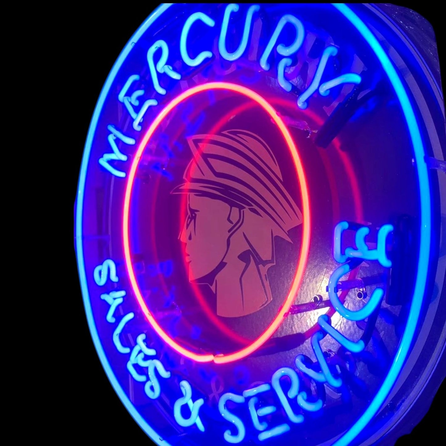Mercury Sales & Service Single-Sided Neon Porcelain Box Sign