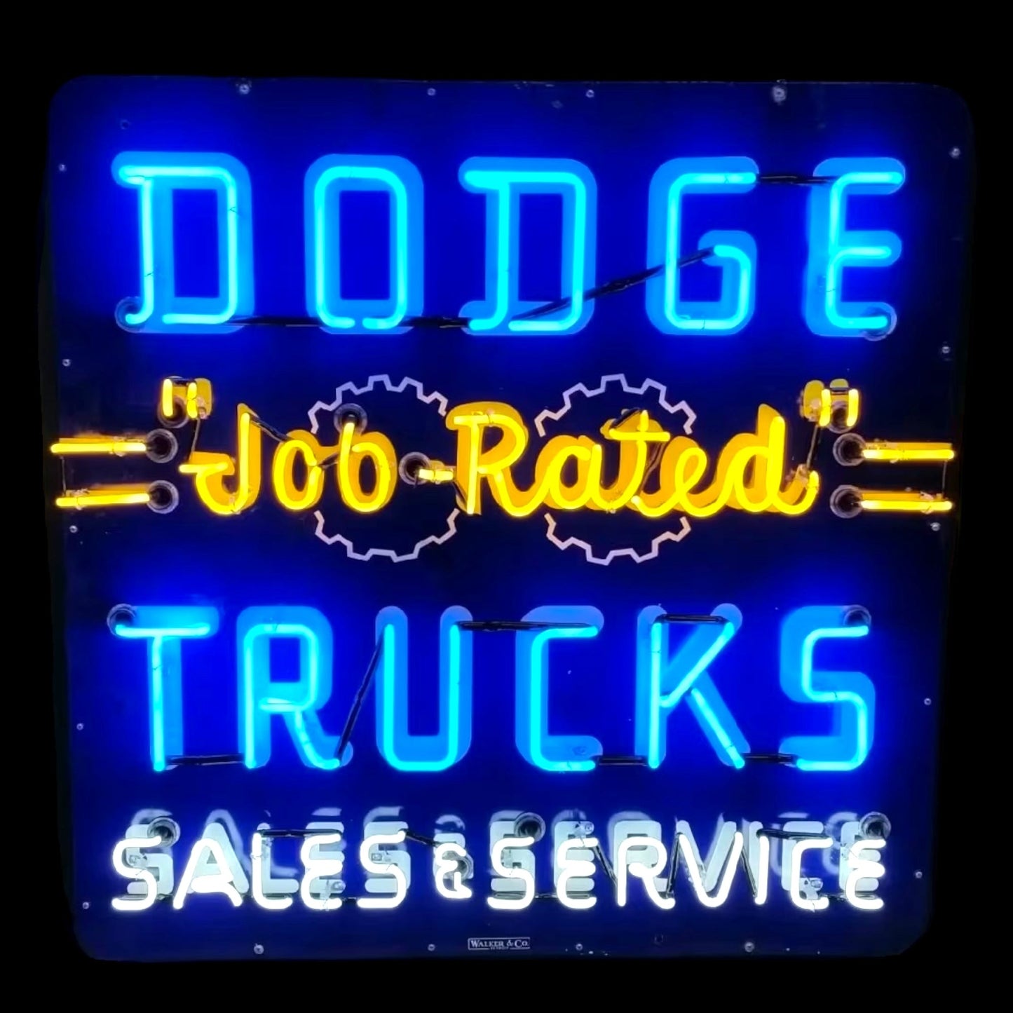 Dodge Job Rated Trucks Sales Service Neon Porcelain Dealership Sign with Steel Can