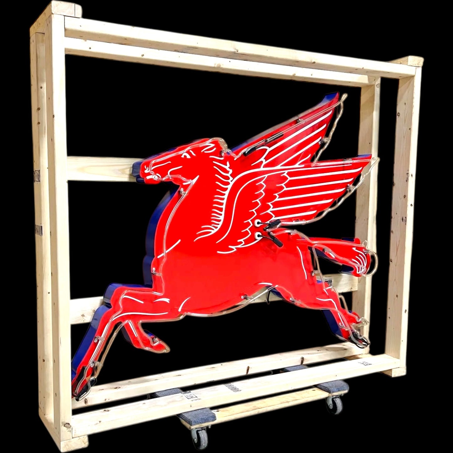 XL Pegasus Real Neon Sign - Vintage Mobil Gas Station Reproduction - Die Cut, Glass, Porcelain, Steel Can
