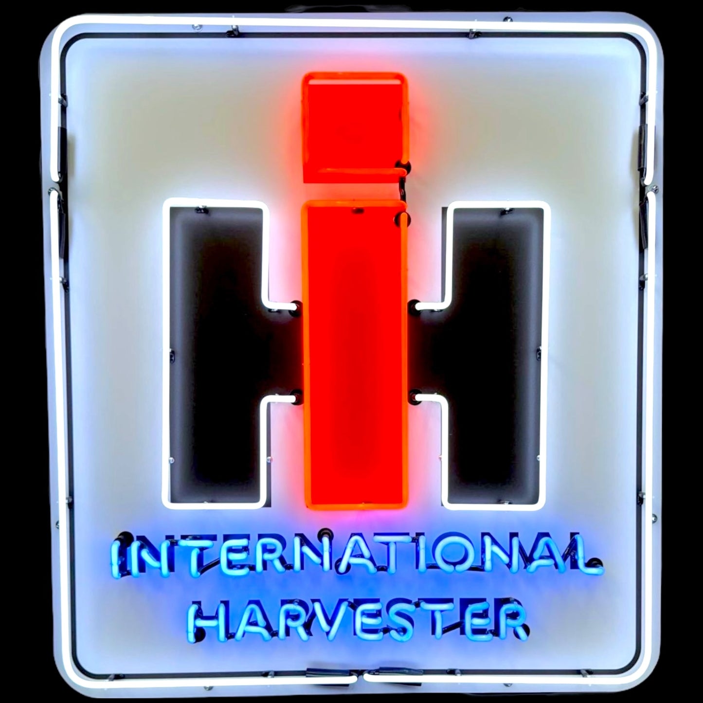 International Harvester IH Glass Neon Porcelain Reproduction with Steel Can
