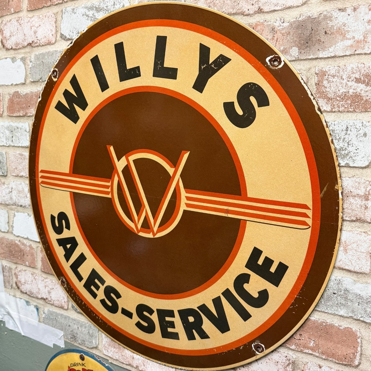 2ft Willy’s Sales Service Vintage Porcelain Enamel Sign