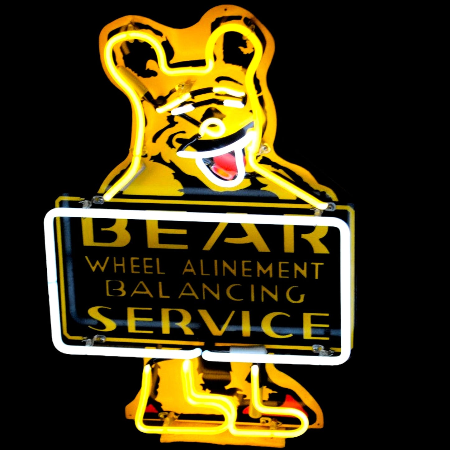 Bear Service Large Neon Sign - Die Cut Premium Reproduction - Real Glass & Porcelain with Can - Retro Automotive Advertising