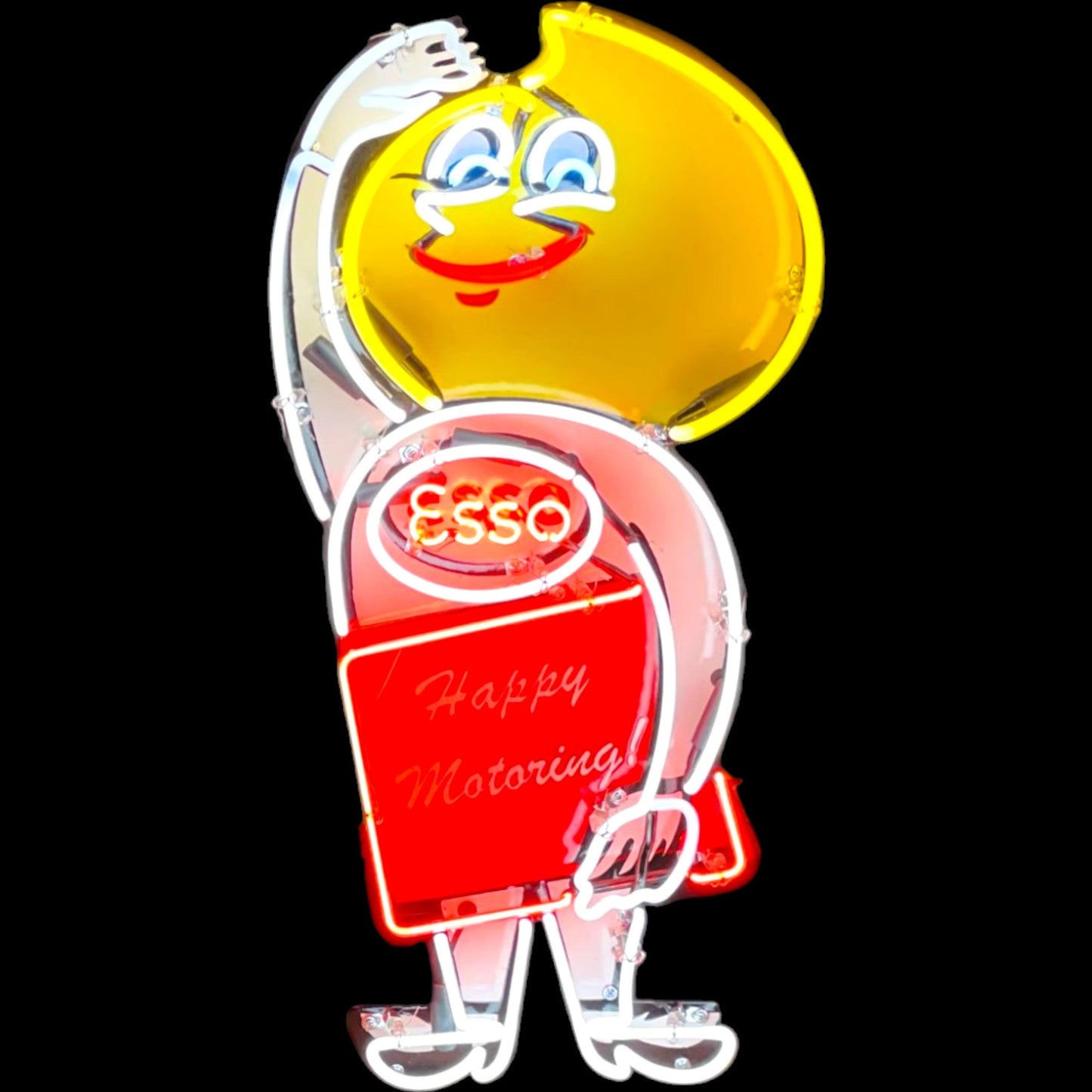 2pc Set Esso Oil Drop Neon Porcelain Die Cut Character Signs with Can