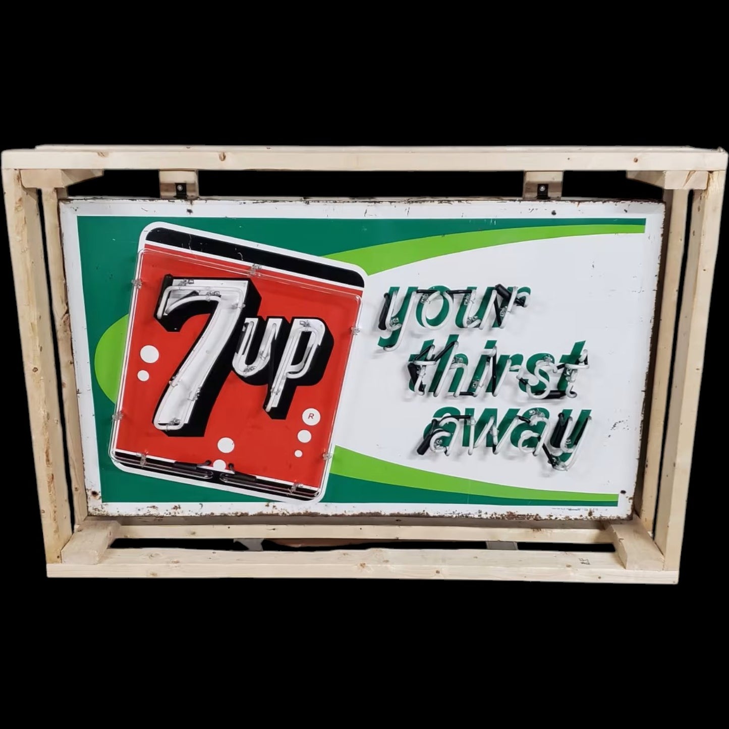 7UP Your Thirst Away Vintage Neon Porcelain Panel Sign Old Soda Display
