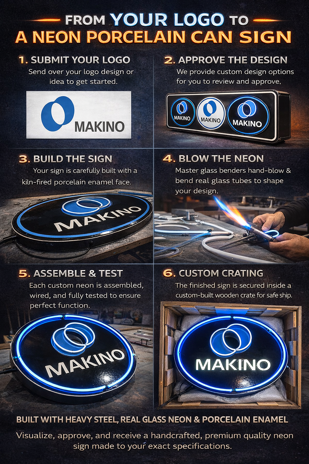 Design a Custom Glass Neon Rectangle Panel with Porcelain Can — Your Custom Patented Design Handmade Made By Master Artists