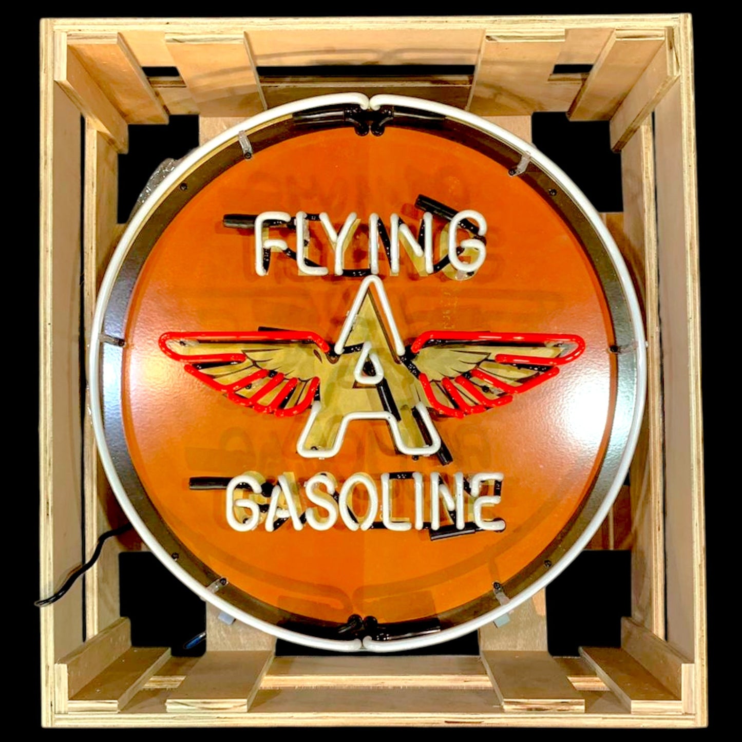 Flying A Gasoline Single-Sided Neon Porcelain Box Sign