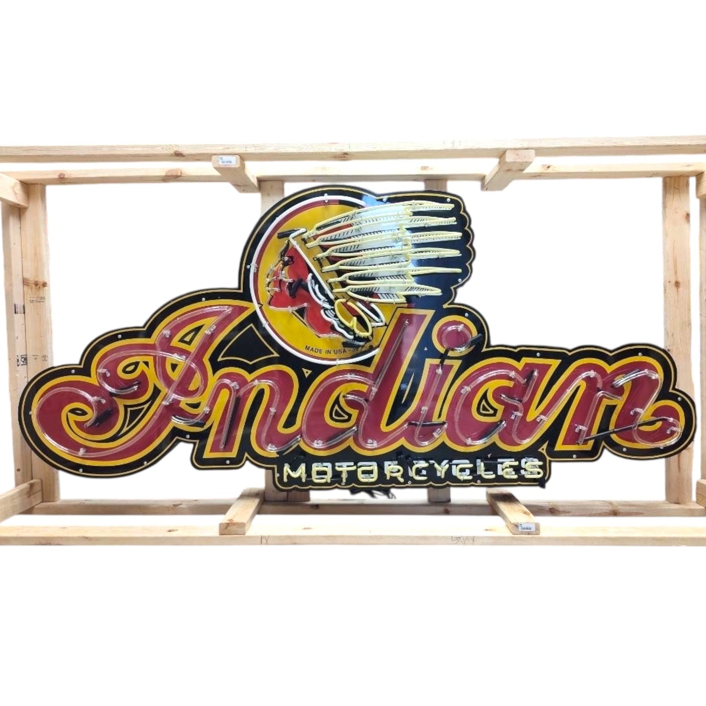 Indian Motorcycles Exhibition Showpiece Neon Porcelain Die Cut Dealership Sign with Can