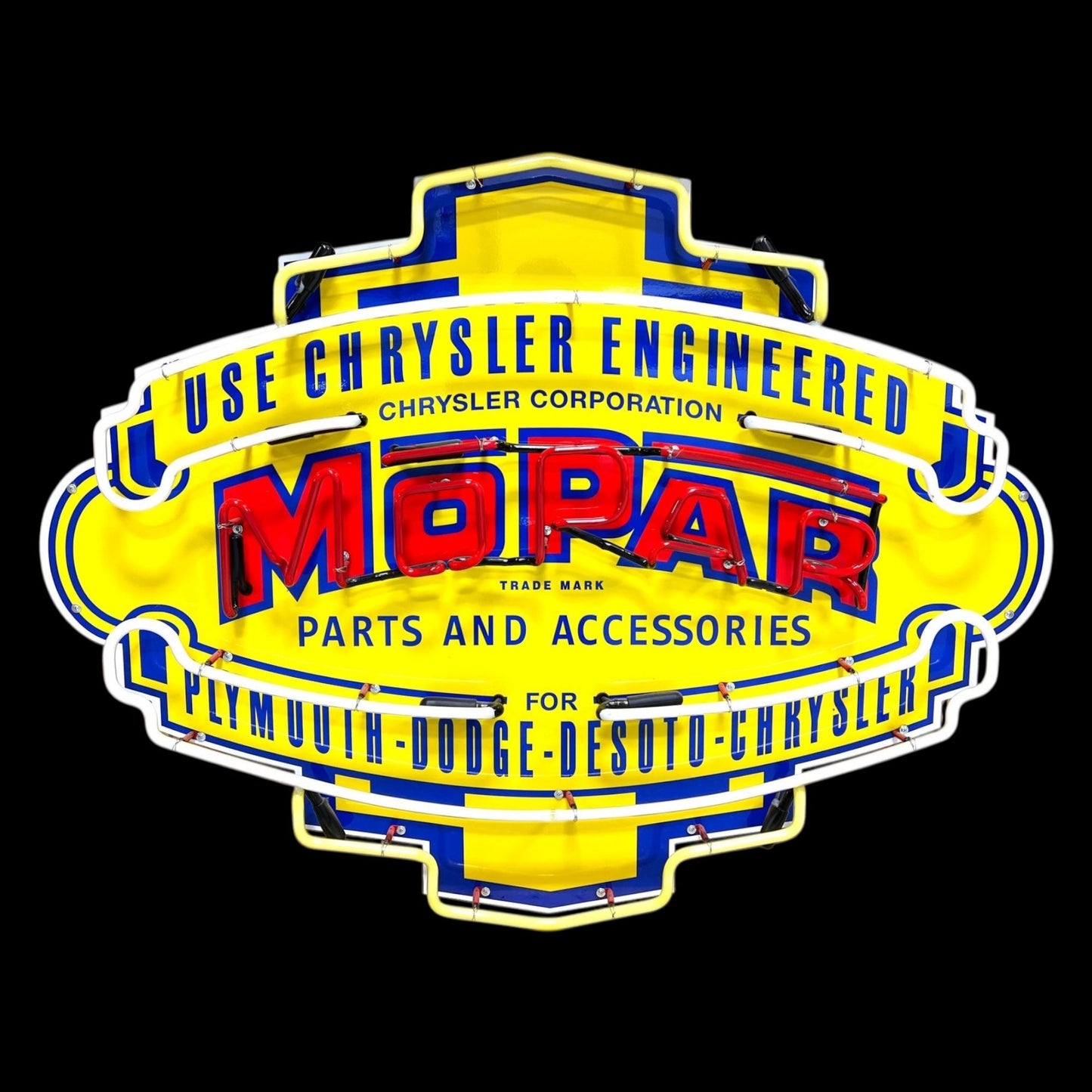 Mopar Parts Real Neon Sign - Die Cut Dealership Badge - Premium Glass & Porcelain with Can - Retro Automotive Advertising