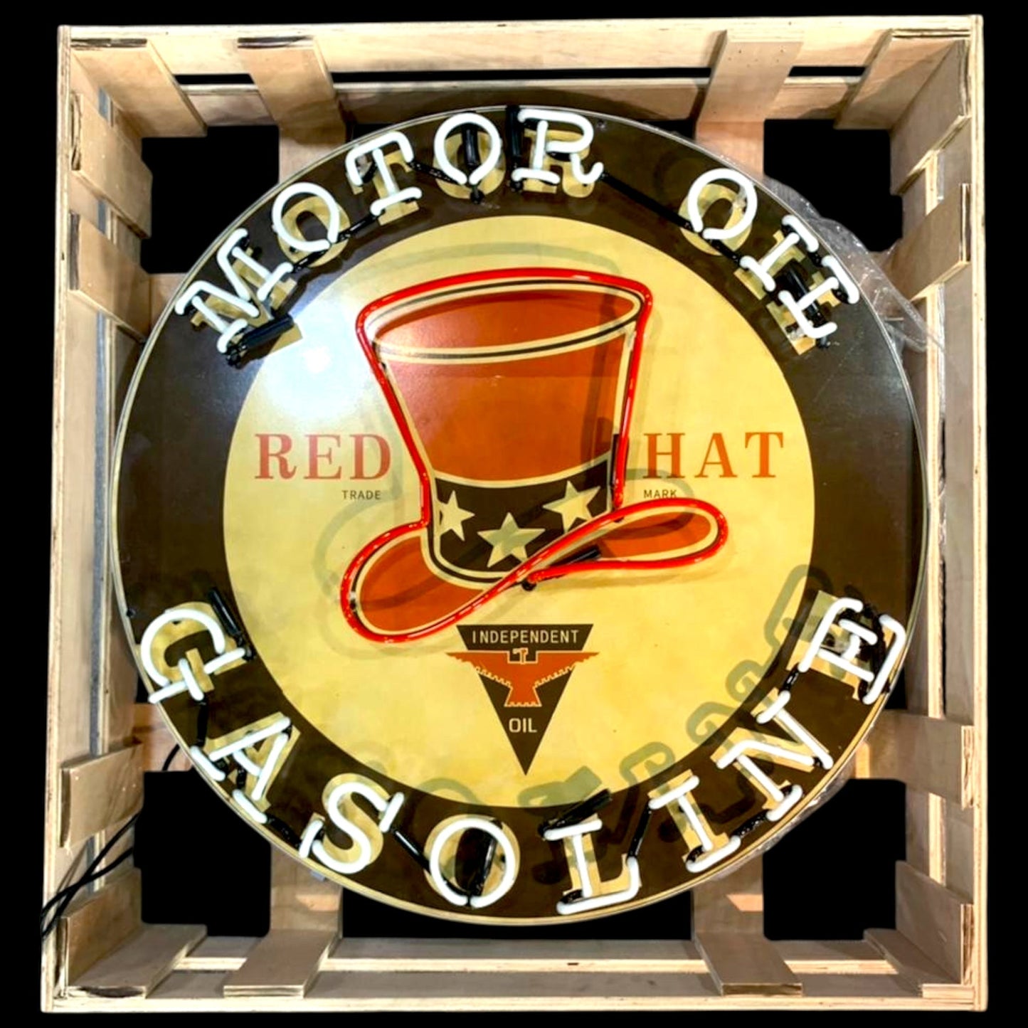 Red Hat Independent Motor Oil Neon Porcelain Enamel Sign
