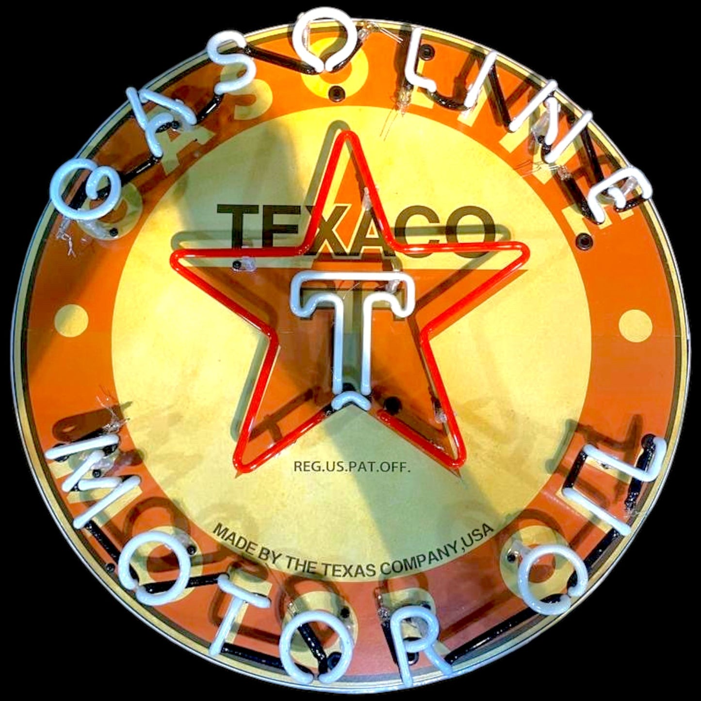 Texaco Gasoline Texas Company Neon Porcelain Enamel Sign