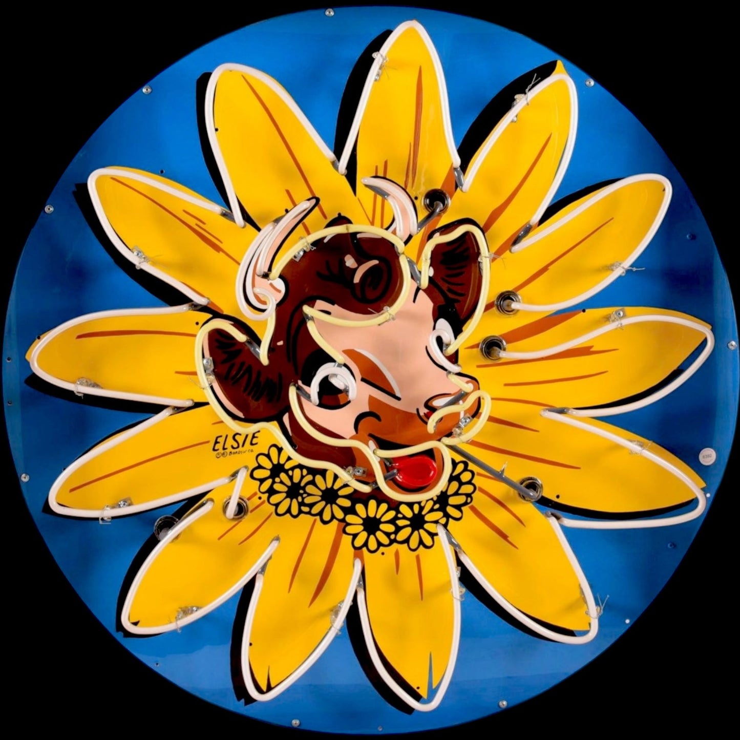 Borden's Elsie the Cow Neon Porcelain Advertising Sign with Can