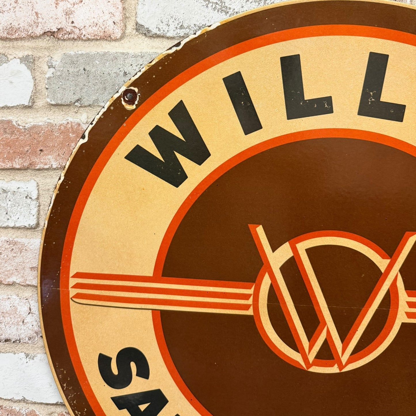 2ft Willy’s Sales Service Vintage Porcelain Enamel Sign
