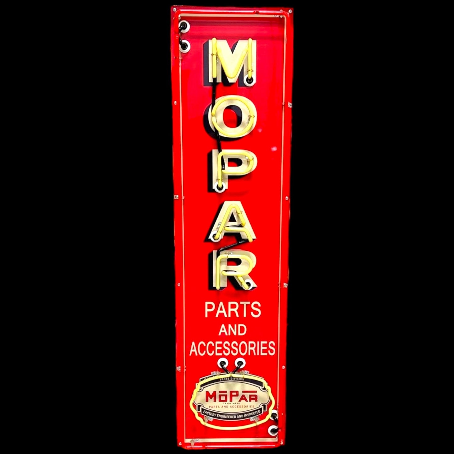 Mopar Parts Chrysler Vertical Neon Porcelain Tower Sign with Can