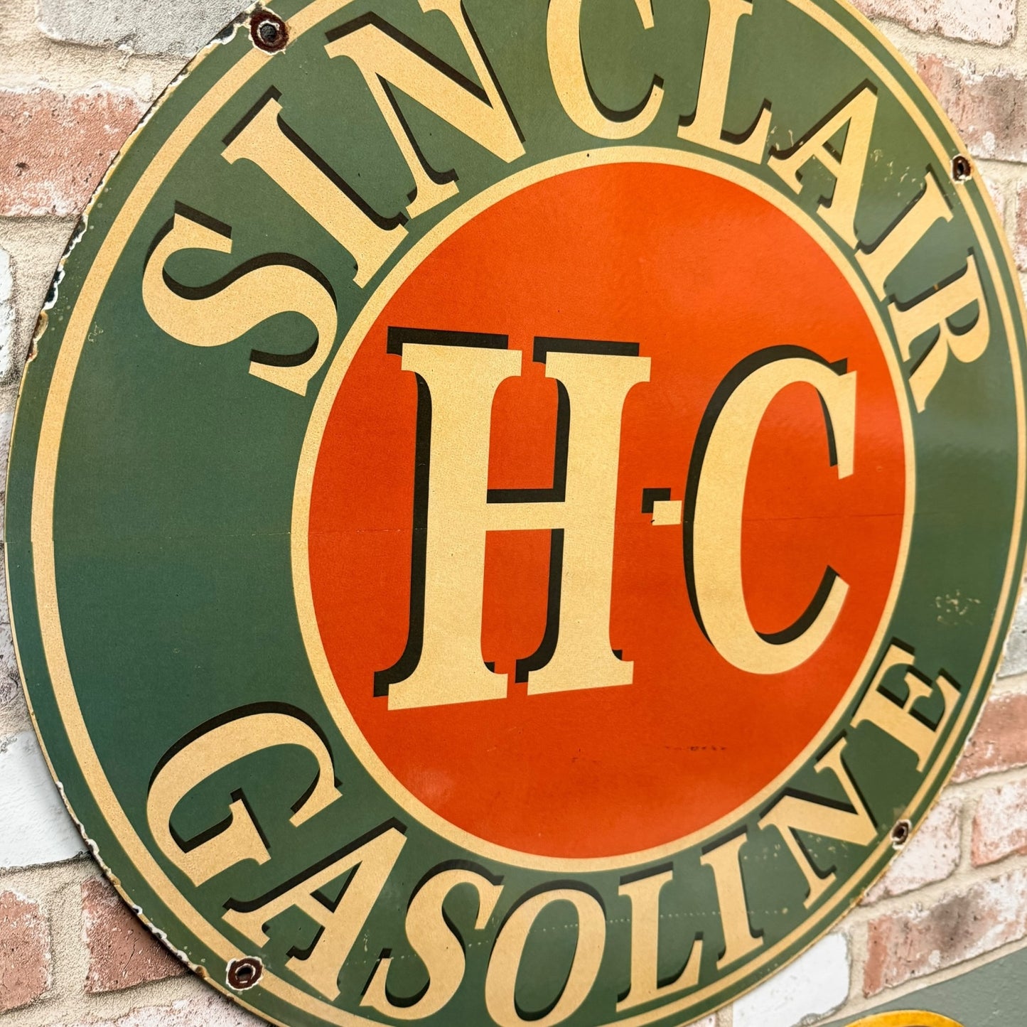 2ft Sinclair HC Gasoline Vintage Porcelain Enamel Service Station Sign