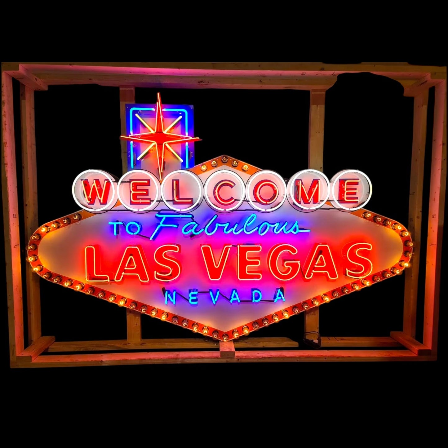Welcome to Las Vegas - Glass Neon Sign with Metal Can - Iconic Vintage Monument XL 60in/72in/84in Large Scale Replica