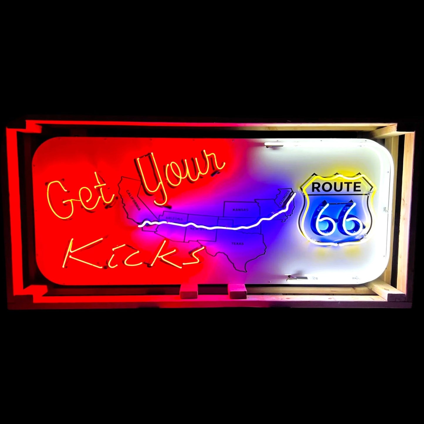 Get Your Kicks Route 66 Neon Sign - Real Glass, Porcelain, Metal Can - Vintage Roadside Americana