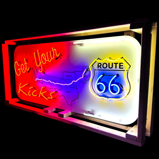 Get Your Kicks Route 66 Neon Sign - Real Glass, Porcelain, Metal Can - Vintage Roadside Americana