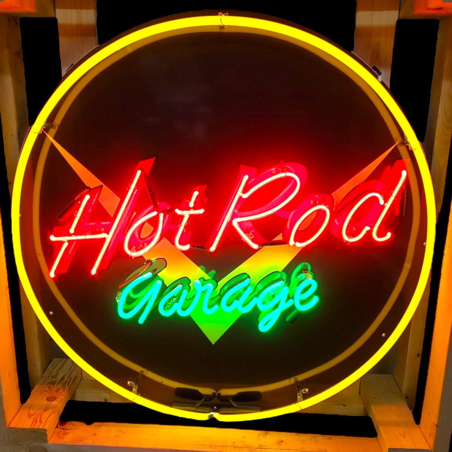 Hot Rod Garage Lightning Neon Porcelain Sign with Can