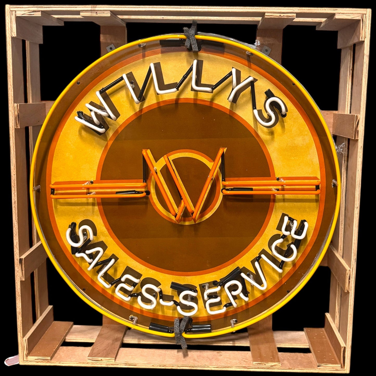 Willys Jeep Sales-Service Single-Sided Neon Porcelain Box Sign