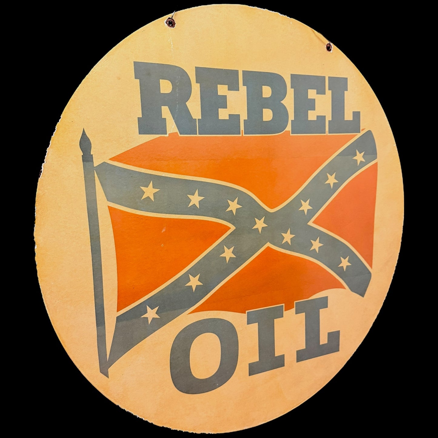 *Limited* Vintage Rebel Oil Gas Company Double-Sided Large Porcelain Enamel on Steel (DS 30-Inch)